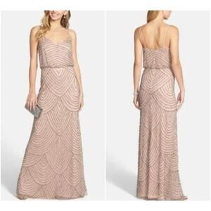 Adrianna Papell NWT Pink Gold Spaghetti Strap Sequin Mesh Blouson Gown Size 18